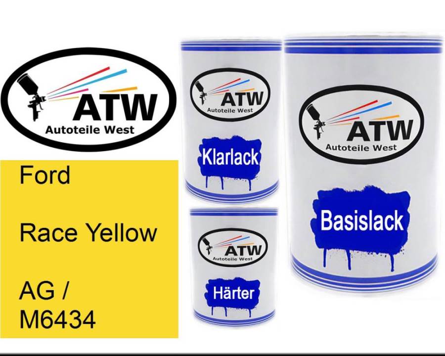 Ford, Race Yellow, AG / M6434: 500ml Lackdose + 500ml Klarlack + 250ml Härter - Set, von ATW Autoteile West.